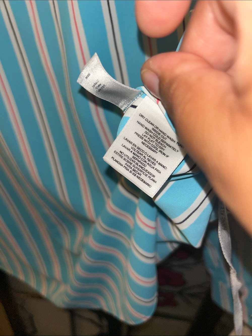 Anne Klein Teal Striped Split-Neck Blouse - Picture 7 of 8